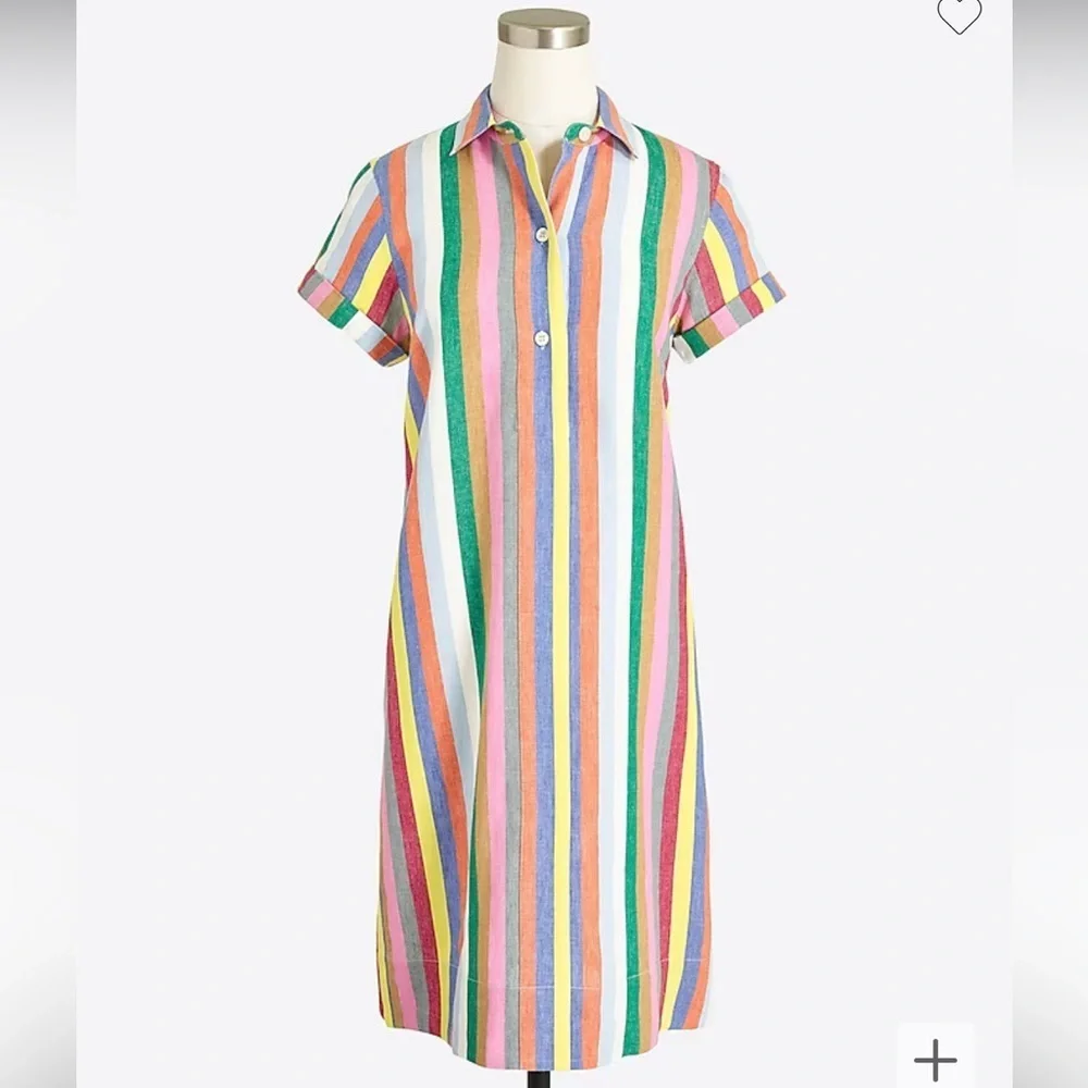 J. Crew Multicolor Vertical Stripe Midi Dress (Pink, Green, Blue, Yellow) linen